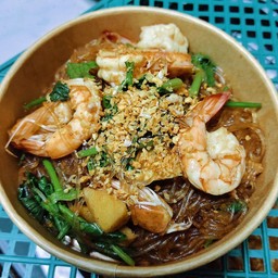 กุ้งผัดวุ้นเส้นน้ำมันงา+น้ำจิ้มซีฟู้ต