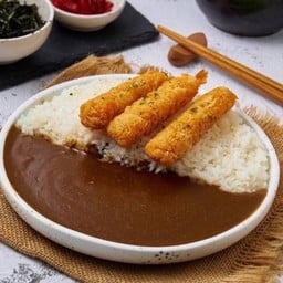 ข้าวหน้าแกงกะหรี่กุ้งทอด