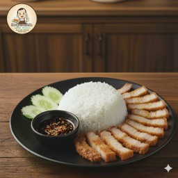 ข้าวหมูทอดไม่ติดมัน (สันนอกเนื้อแน่น)