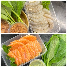 กุ้งแช่น้ำปลา size L + แซลม่อนแช่น้ำปลา size L 200g
