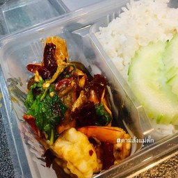 กะเพรากุ้งสด(พริกแห้ง)