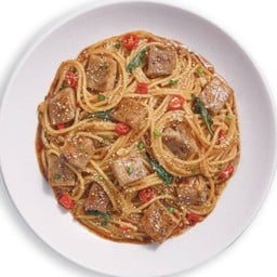 สปาเกตตี้คอหมูย่าง ซอสแจ่ว