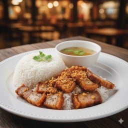 ข้าวหมูกรอบกระเทียมพริกไทย