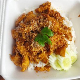 ข้าวไก่กระเทียม(เนื้อน่องแบบแห้ง) Rice + Garlic Chicken