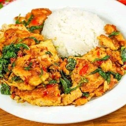 กะเพราไข่เจียว ราดข้าว