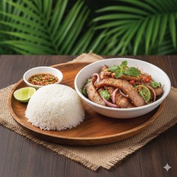 ข้าวยำแซ่บคอหมูย่าง