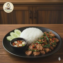 ข้าวผัดกะเพราพริกแห้งหมูชิ้น (สันนอก)