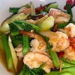 ผัดผักคะน้าน้ำมันหอยใส่กุ้ง