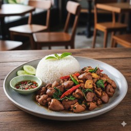 ข้าวกะเพราเครื่องในไก่