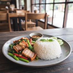 ข้าวคะน้าหมูกรอบ