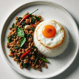 ข้าวกะเพราเนื้อสับ +ไข่ดาว