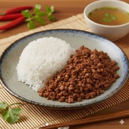 ข้าวหมูสับกระเทียมพริกไทย