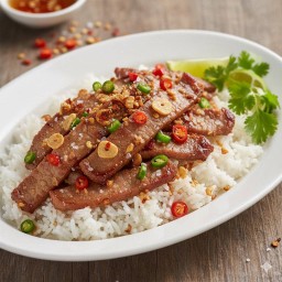ข้าวผัดพริกเกลือคอหมูอบน้ำผึ้ง