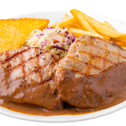 พอร์คลอยน์ + สเต็กไก่ซอสพริกไทยดำ