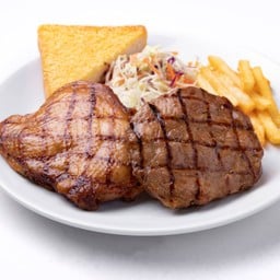 สเต็กหมูพริกไทยดำ + สเต็กไก่ย่างสไปซี่