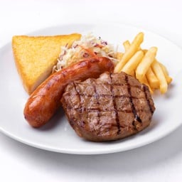 สเต็กหมูพริกไทยดำ + ไส้กรอก