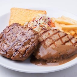 สเต็กหมูพริกไทยดำ + พอร์คลอยน์