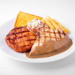 พอร์คลอยน์ บาร์บีคิว + สเต็กไก่ซอสพริกไทยดำ