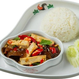 ข้าวกะเพราเห็ดและเต้าหู้ (มังสาวิรัต)