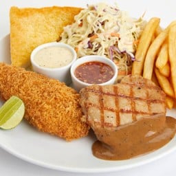พอร์คลอยน์ + สเต็กปลาทอด