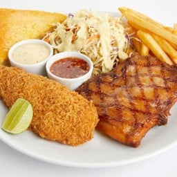 ไก่ย่างสไปซี่ + สเต็กปลาทอด