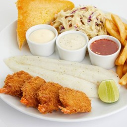 สเต็กปลาย่าง + กุ้งผีเสื้อ