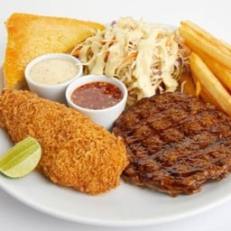 สเต็กปลาทอด + เทริยากิพอร์ค