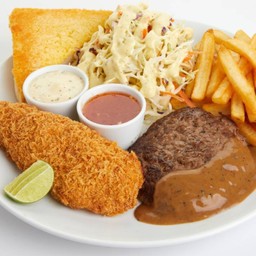 สเต็กเนื้อบด + สเต็กปลาทอด
