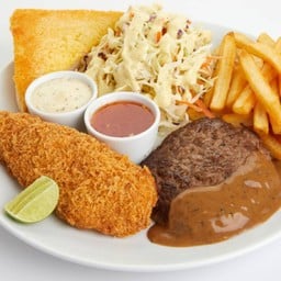 สเต็กเนื้อบด + สเต็กปลาทอด