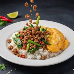 Minced Pork And Kale With Creamy Omelette On Rice