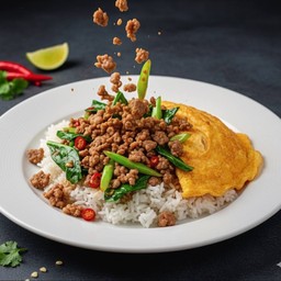 Minced Pork With Kale And Omelette On Rice