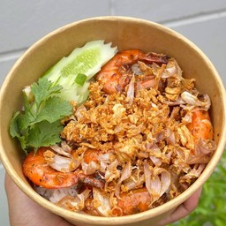 ข้าวกุ้งกอดกระเทียมไข่ดาว