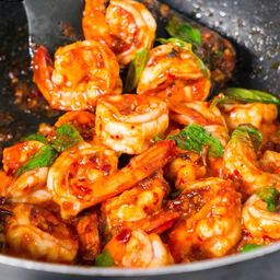 กุ้งขาวผัดพริกเผา พร้อมน้ำจิ้มซีฟู้ด