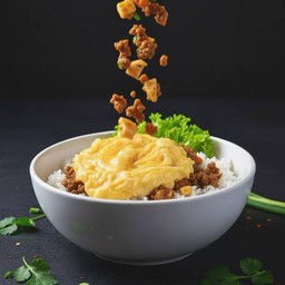 Rice Topped With Stir-Fried Minced Pork And Salted Egg