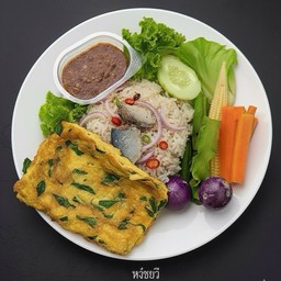 ข้าวขยำปลาทู+ไข่เจียวชะอมทอด