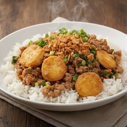 ข้าวราดผัดกระเทียมเต้าหู้ไข่