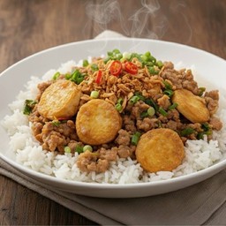 ข้าวราดผัดพริกเกลือเต้าหู้ไข่