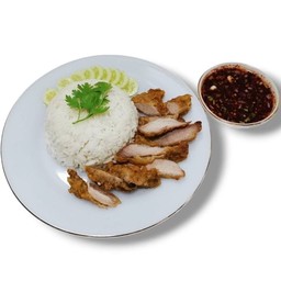 ข้าวหมูทอด น้ำจิ้มแจ่ว