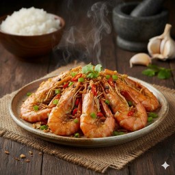 กุ้งขาวใหญ่ทอดคั่วพริกเกลือ