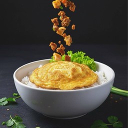 Stir-Fried Minced Pork With Salted Egg And Omelet On Rice