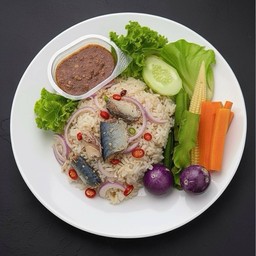 ข้าวขยำปลาทู+น้ำพริก+ผัก