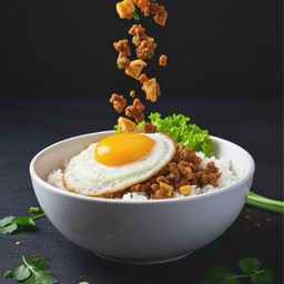 Stir Fried Minced Pork With Salted Egg And Fried Egg