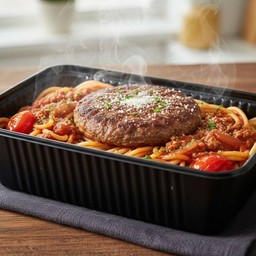 สปาเก็ตตี้ซอสแดงหมูสับ + หมูบดย่าง