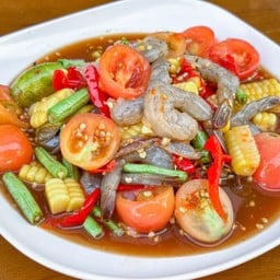 ตำเกาเหลากุ้งสด