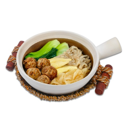 A15 ข้าวอบหม้อดินลูกชิ้นเห็ดออรินจิ(มังสวิรัติ) Claypotrice with Eryngii mushroom meatballs (Vegan)