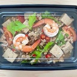 ยำวุ้นเส้นหมูสับกุ้งหมูยอ