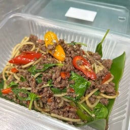 สปาเก็ตตี้กะเพรา เนื้อวากิวออสสับ (พรีเมี่ยม) 100g