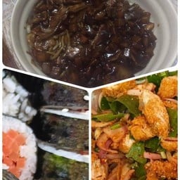 เซ็ต3อย่าง.ยำไก่แซบ.คิมบับ.จาจังแห้ง