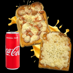 [อร่อยซ่ากับโค้ก] [เซตสุดฮิต] ขนมปังพิซซ่าหน้าชีสล้วนๆ + ขนมปังพิซซ่าปูอัดไส้กรอก +  โค้ก ออริจินัล (กระป๋อง)