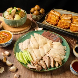 ชุดไก่สับไจเเอ้นท์ ไก่สับต้มกล่องใหญ่+ ไก่สับทอด พร้อมข้าวมัน5 ที่